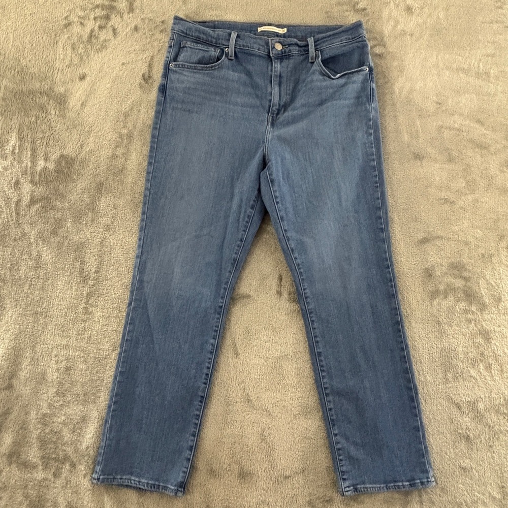 Levis 724 High Rise Straight Crop Jeans Womens 32 Medium Wash Stretch‎ Denim